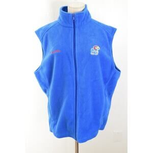Columbia Size Large Kansas Jay Hawks Mens Fleece Vest NCAA Blue Full Zip Front